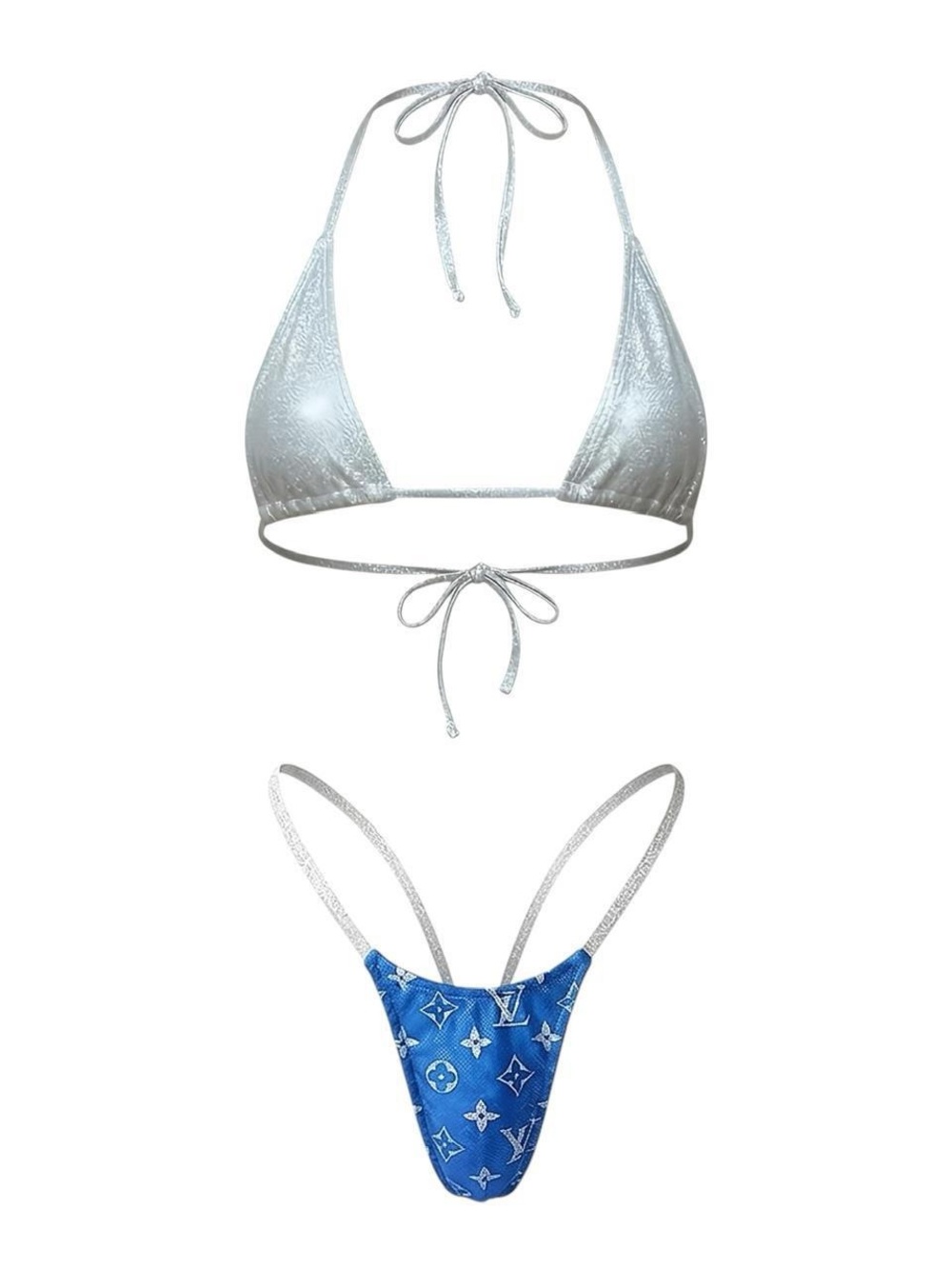 Holographic Silver & Royal Blue Designer Microkini